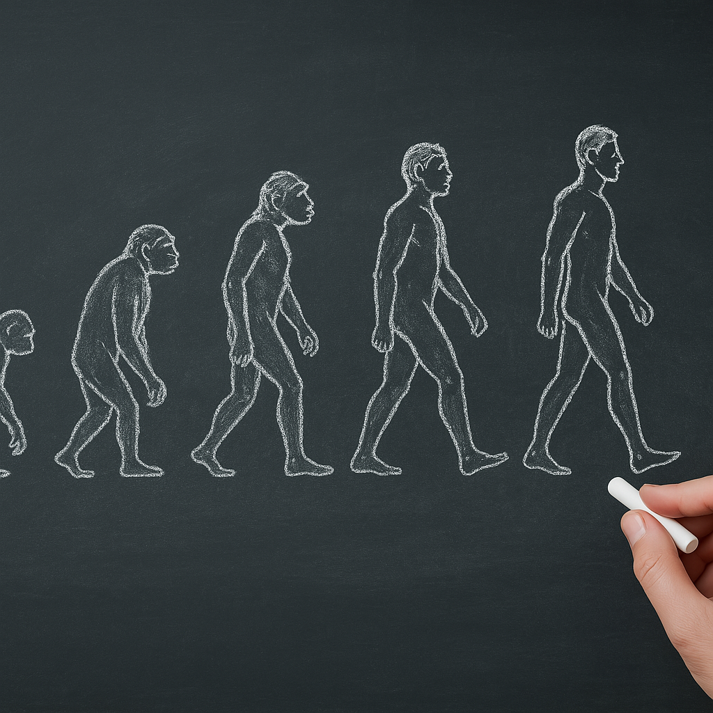 ChatGPT Image 13 de abr. de 2025, 00_09_09 Cronograma da evolução humana em um quafro negro feito a mao com giz